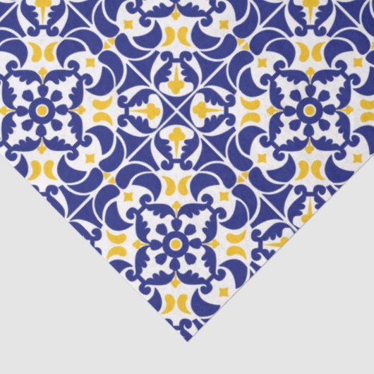 Mediterrane Tegels Blauw & Geel Patroon Tissuepapier (Detail)