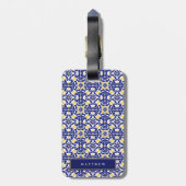 Mediterrane Tegels Blauw & Geel Patroonnaam Bagagelabel (Achterkant verticaal)