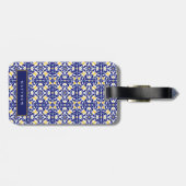 Mediterrane Tegels Blauw & Geel Patroonnaam Bagagelabel (Achterkant horizontaal)