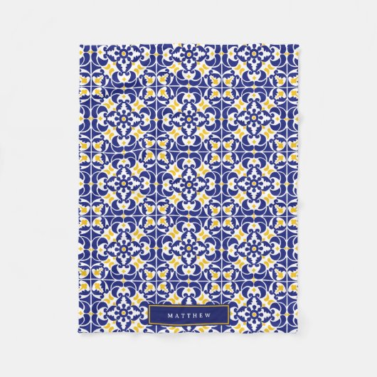 Mediterrane Tegels Blauw & Geel Patroonnaam Fleece Deken (Voorkant)