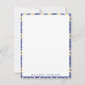 Mediterrane Tegels Blauw & Geel Patroonnaam Notitiekaartje (Voorkant)