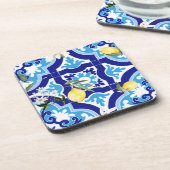 Mediterrane tegels, blauwe tegels, citroen, bier onderzetter (Linkerzijde)