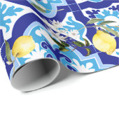 Mediterrane tegels, blauwe tegels, citroen, cadeaupapier (Rol Hoek)