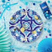 Mediterrane tegels, blauwe tegels, citroen, papieren bordje (Feest)