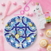 Mediterrane tegels, blauwe tegels, citroen, papieren bordje (Feest)