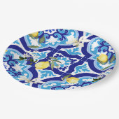 Mediterrane tegels, blauwe tegels, citroen, papieren bordje (Gekanteld)