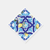 Mediterrane tegels, blauwe tegels, citroen, servet (Hoek)