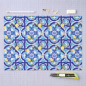 Mediterrane tegels, blauwe tegels, citroen, tissuepapier (Craft)