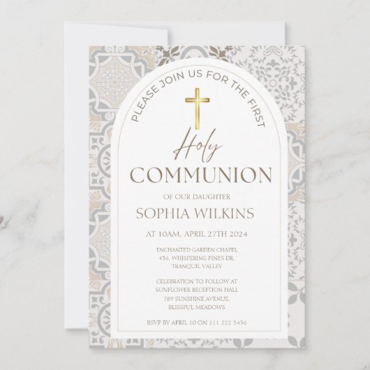 Mediterrane Tegels Boho Eerste Heilige Communie Kaart (Voorkant)
