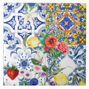mediterrane tegels, citroen, bloemen, majolica, zo tegeltje