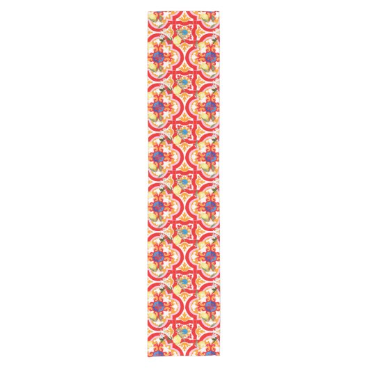 Mediterrane tegels, citroen, citrus, korte tafelloper (Voorkant)