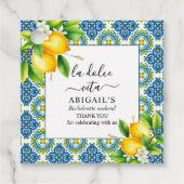 Mediterrane tegels, citroenen vrijgezellenweekend bedankjes labels (Voorkant)