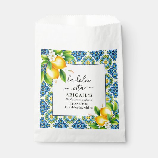 Mediterrane tegels, citroenen vrijgezellenweekend bedankzakje (Voorkant)