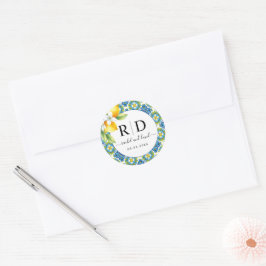 Mediterrane tegels en citroenen bruiloft ronde sticker