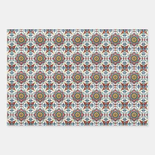 Mediterrane Tegels Inpakpapier Folk Art 3 Set (Voorkant 3)