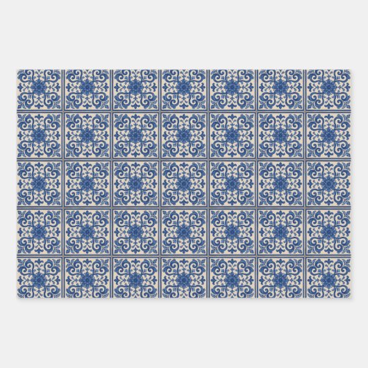 Mediterrane Tegels Inpakpapier Folk Art 3 Set (Voorkant 2)