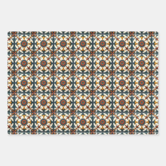 Mediterrane Tegels Inpakpapier Folk Art 3 Set (Voorkant)