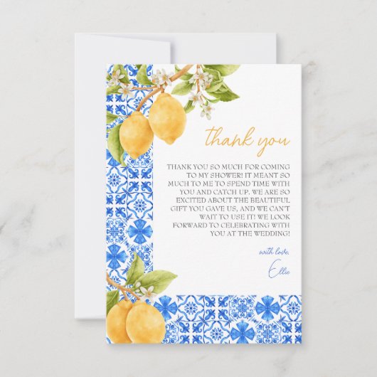 Mediterrane Tegels Italië Citroen Vrijgezellenfees Bedankkaart (Voorkant)
