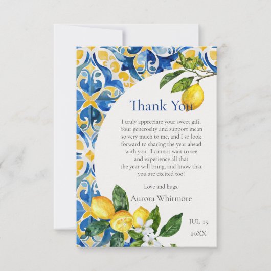 Mediterrane Tegels Lemon 25e Verjaardag Bedankkaart (Voorkant)