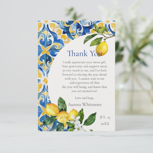 Mediterrane Tegels Lemon 25e Verjaardag Bedankkaart (Staand voorkant)