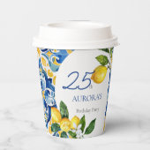 Mediterrane Tegels Lemon 25e Verjaardag Papieren Bekers (Achterkant)