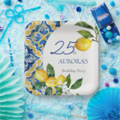 Mediterrane Tegels Lemon 25e Verjaardag Papieren Bordje (Feest)