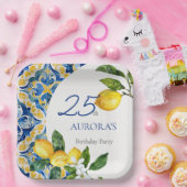 Mediterrane Tegels Lemon 25e Verjaardag Papieren Bordje (Feest)