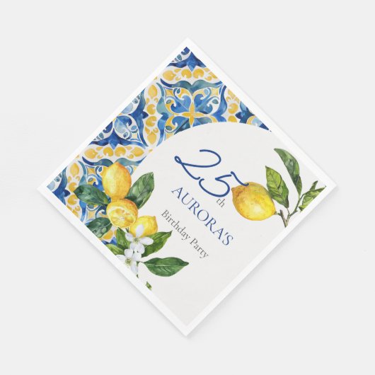 Mediterrane Tegels Lemon 25e Verjaardag Servet (Hoek)