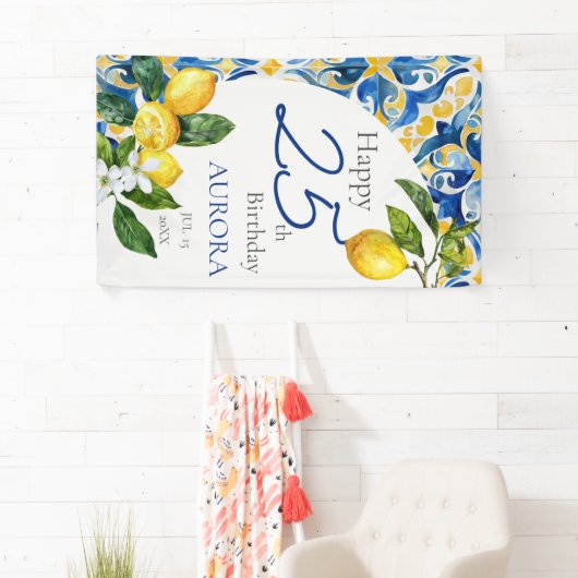 Mediterrane Tegels Lemon 25e Verjaardag Spandoek (Insitu)
