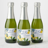 Mediterrane Tegels Lemon 25e Verjaardag Sparkling Wijnetiket (Flessen)