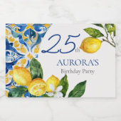 Mediterrane Tegels Lemon 25e Verjaardag Sparkling Wijnetiket (Enkel label)