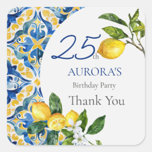 Mediterrane Tegels Lemon 25e Verjaardag Vierkante Sticker