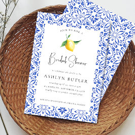 Mediterrane Tegels Lemon Bridal Shower Invitation Kaart