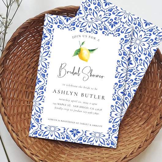 Mediterrane Tegels Lemon Bridal Shower Invitation Kaart