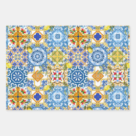 Mediterrane tegels, majolica, Siciliaanse stijl Inpakpapier Vel