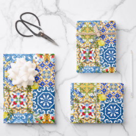 Mediterrane tegels, majolica, Siciliaanse stijl Inpakpapier Vel