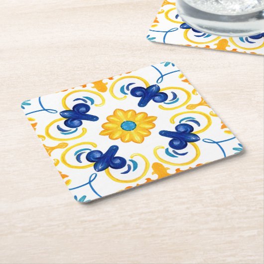 Mediterrane tegels, majolica, Siciliaanse stijl Kartonnen Onderzetters (Schuin)