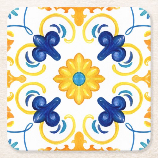 Mediterrane tegels, majolica, Siciliaanse stijl Kartonnen Onderzetters (Voorkant)