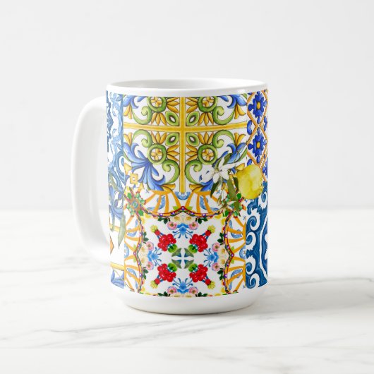 Mediterrane tegels, majolica, Siciliaanse stijl Koffiemok (Voorkant links)