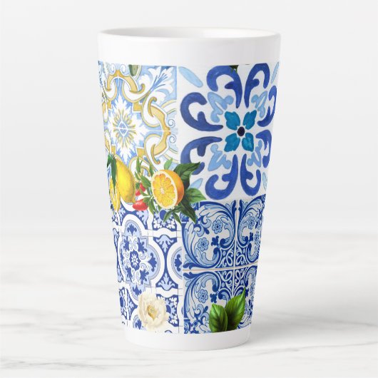 Mediterrane tegels, majolica, Siciliaanse stijl Latte Mok (Voorkant)