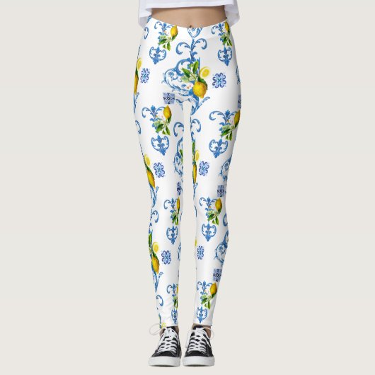 Mediterrane tegels, majolica, Siciliaanse stijl Leggings (Voorkant)