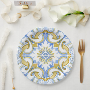 Mediterrane tegels, majolica, Siciliaanse stijl Papieren Bordje