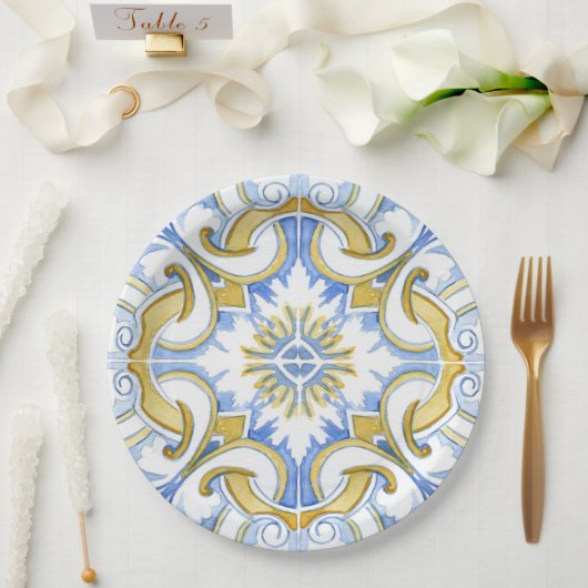 Mediterrane tegels, majolica, Siciliaanse stijl Papieren Bordje (Huwelijk)
