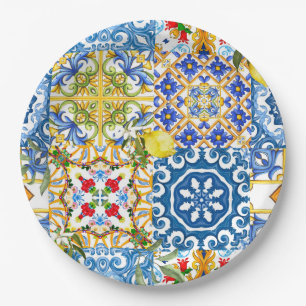 Mediterrane tegels, majolica, Siciliaanse stijl Papieren Bordje
