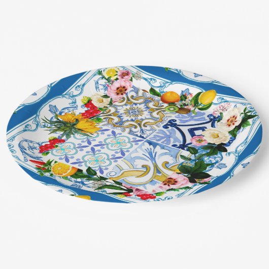 Mediterrane tegels, majolica, Siciliaanse stijl Papieren Bordje (Gekanteld)