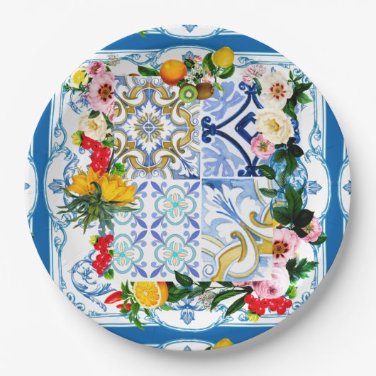 Mediterrane tegels, majolica, Siciliaanse stijl Papieren Bordje (Voorkant)
