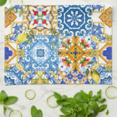 Mediterrane tegels, majolica, Siciliaanse stijl Theedoek (Gevouwen)