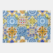 Mediterrane tegels, majolica, Siciliaanse stijl Theedoek (Horizontaal)