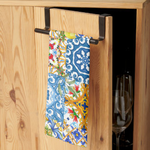 Mediterrane tegels, majolica, Siciliaanse stijl Theedoek