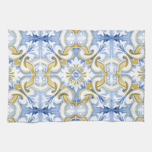 Mediterrane tegels, majolica, Siciliaanse stijl Theedoek (Horizontaal)